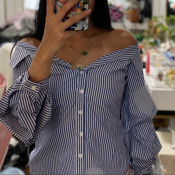 NWT Zara - striped button-up off the shoulder top - Picture 3 of 9